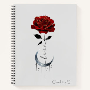 Gothic Red Rose en Crescent Moon with Love Notitieboek
