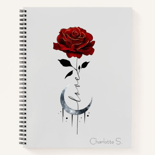 Gothic Red Rose en Crescent Moon with Love Notitieboek (Voorkant)
