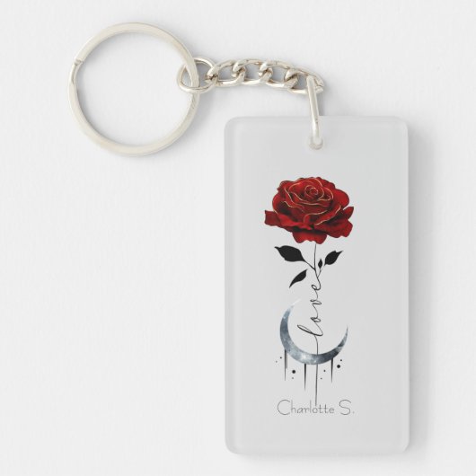 Gothic Red Rose en Crescent Moon with Love Sleutelhanger (Voorkant)