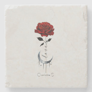 Gothic Red Rose en Crescent Moon with Love Stenen Onderzetter