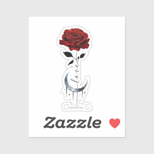 Gothic Red Rose en Crescent Moon with Love Sticker (Vel)