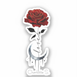 Gothic Red Rose en Crescent Moon with Love Sticker