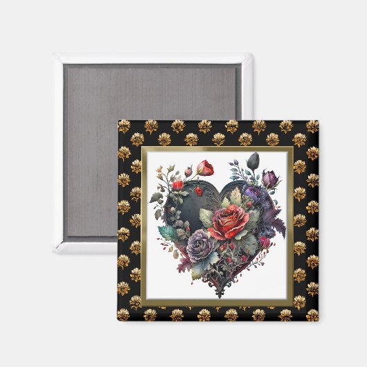 Gothic Red Rose en Heart Magnet (Voorkant / Achterkant)