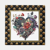 Gothic Red Rose en Heart Magnet (Voorkant)