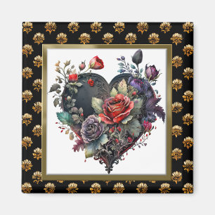 Gothic Red Rose en Heart Magnet