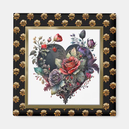 Gothic Red Rose en Heart Magnet (Voorkant)