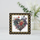 Gothic Red Rose en Heart Wenskaart Notecard (Staand voorkant)