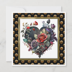 Gothic Red Rose en Heart Wenskaart Notecard