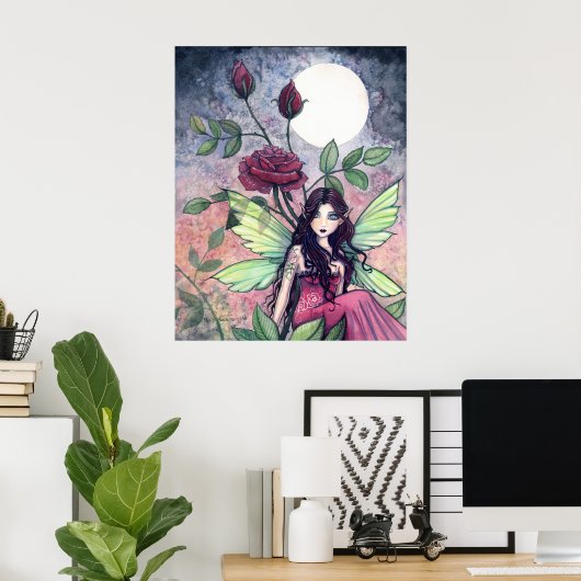 Gothic Red Rose Fairy Poster van Molly Harrison (Thuiskantoor)