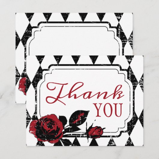 Gothic Red Rose Grunge Diamond Print Dank u kaart (Voorkant / Achterkant)