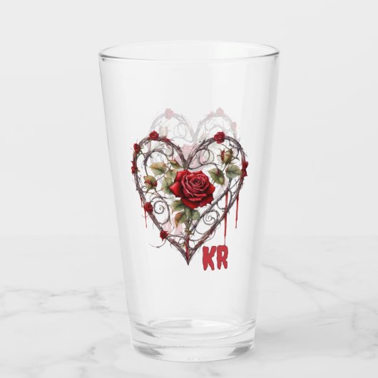 Gothic Red Rose Heart Vine Artwork Glas (Achterkant)