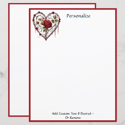 Gothic Red Rose Heart Vine Artwork Personalized (Voorkant / Achterkant)