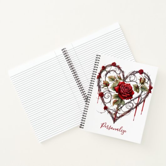 Gothic Red Rose Heart Vine Artwork Personalized Notitieboek (Binnen)
