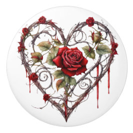 Gothic Red Rose Heart Vine Artwork Vintage Elegant Keramische Knop