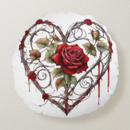 Gothic Red Rose Heart Vine Artwork Vintage Elegant Rond Kussen