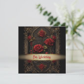 Gothic Red Rose Huwelijksuitnodiging Kaart (Staand voorkant)