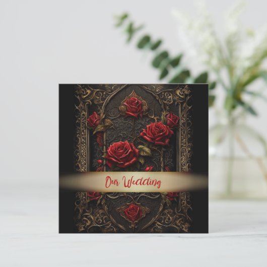 Gothic Red Rose Huwelijksuitnodiging Kaart (Staand voorkant)