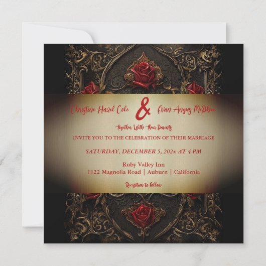 Gothic Red Rose Huwelijksuitnodiging Kaart (Achterkant)
