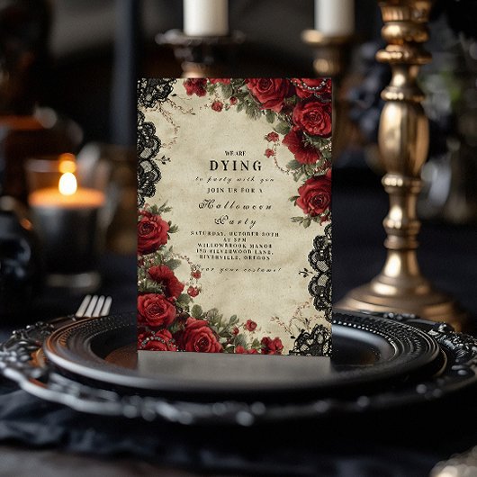 Gothic Red Rose Lace Halloween Party Kaart