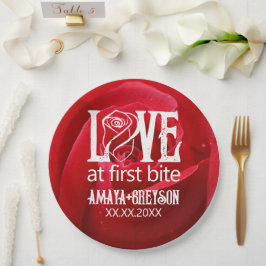 Gothic Red Rose Liefde bij First Bite Bruiloft Papieren Bordje