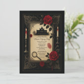 Gothic Red Rose Murder Mystery Mansion Party Kaart (Staand voorkant)
