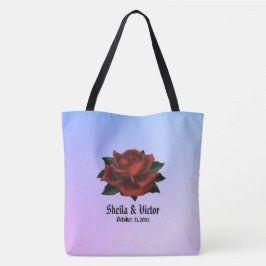 Gothic Red Rose Name and Date Paars Wedding Tote Bag