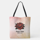 Gothic Red Rose Name and Date Peach Tote Bag (Achterkant)