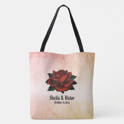 Gothic Red Rose Name and Date Peach Tote Bag (Achterkant)