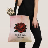 Gothic Red Rose Name and Date Peach Tote Bag (Dichtbij)