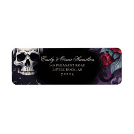 Gothic Red Rose & Skull Elegant Return Address Etiket