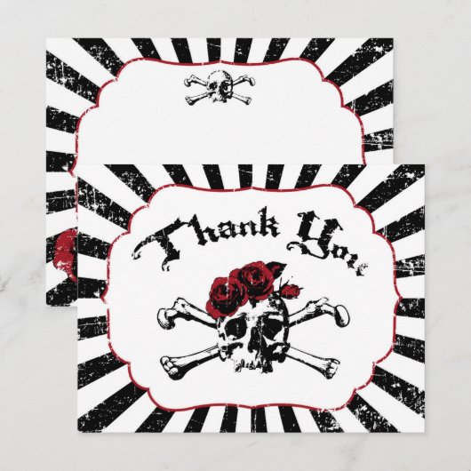 Gothic Red Rose Skull Grunge Pirate Dank u kaart (Voorkant / Achterkant)