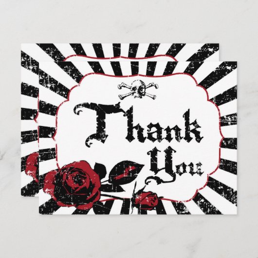 Gothic Red Rose Skull Grunge Pirate Dank u kaart (Voorkant / Achterkant)