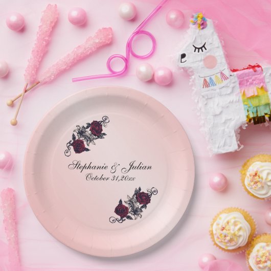 Gothic Red Rose Wedding Papieren Bordje (Feest)