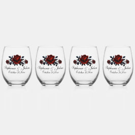 Gothic Red Rose Wedding Wijnglas Zonder Voet