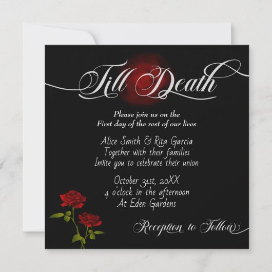 Gothic Red Roses and Black Wedding Invitations Kaart (Voorkant)
