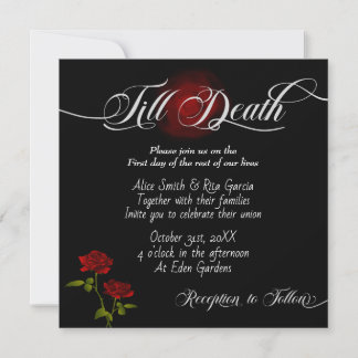 Gothic Red Roses and Black Wedding Invitations Kaart