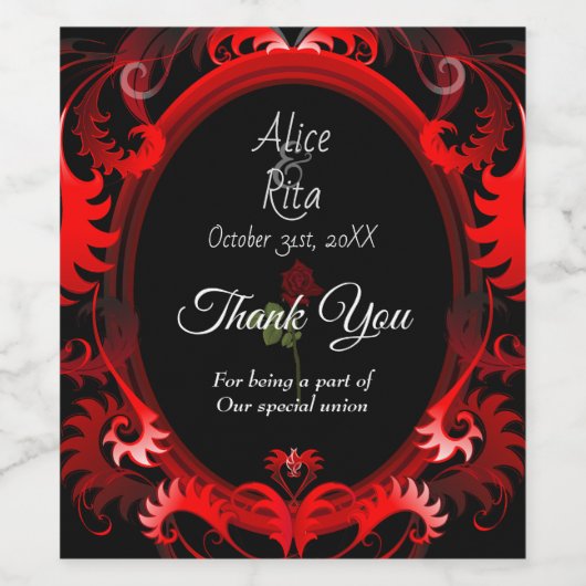 Gothic Red Roses and Black Wine Bottle Label Wijn Etiket (Enkel label)