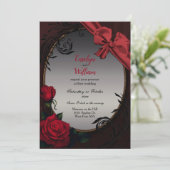 Gothic Red Roses and Bow Wedding Kaart (Staand voorkant)