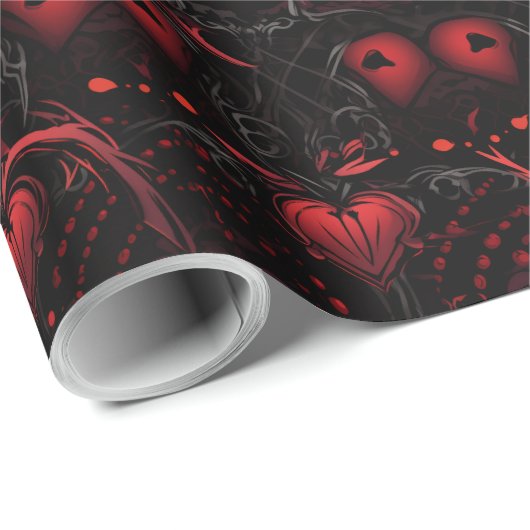 Gothic Red Roses and Red Hearts Cadeaupapier (Rol Hoek)