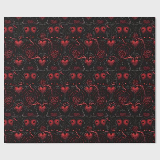 Gothic Red Roses and Red Hearts Cadeaupapier (Vlak)