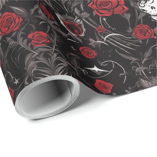 Gothic Red Roses and Skulls Cadeaupapier (Rol Hoek)