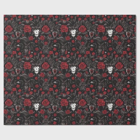 Gothic Red Roses and Skulls Cadeaupapier (Vlak)