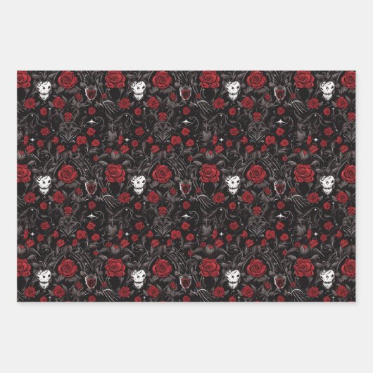 Gothic Red Roses and Skulls Inpakpapier Vel (Voorkant 3)