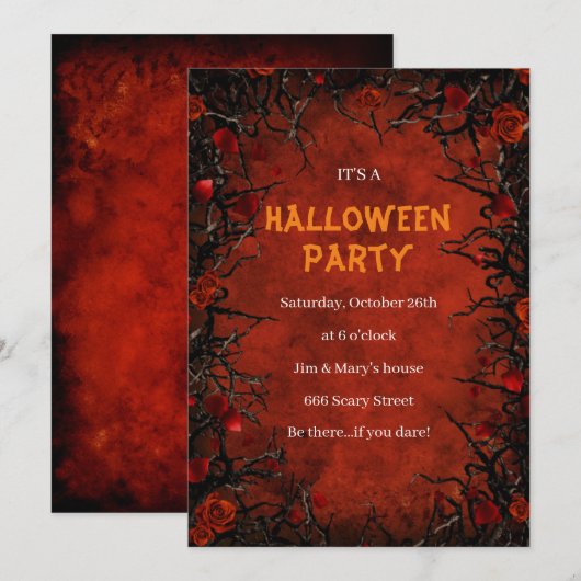 Gothic Red Roses Black Vines Halloween Party Kaart (Voorkant / Achterkant)