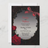 Gothic Red Roses en Black Lace Wedding Kaart (Voorkant)