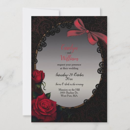 Gothic Red Roses en Black Lace Wedding Kaart (Voorkant)