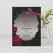 Gothic Red Roses en Black Lace Wedding Kaart (Staand voorkant)