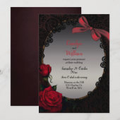Gothic Red Roses en Black Lace Wedding Kaart (Voorkant / Achterkant)