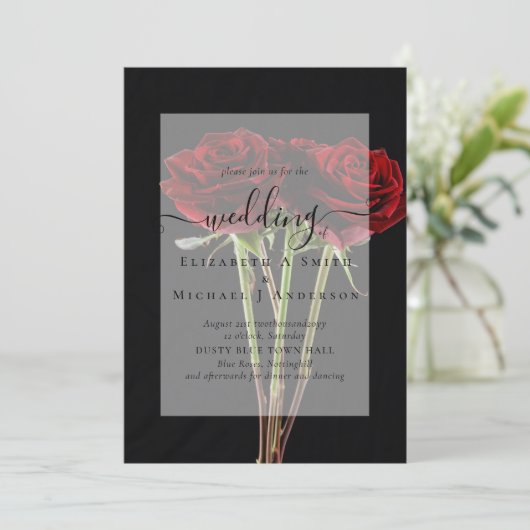 Gothic Red Roses Gothic Wedding Invite (Staand voorkant)