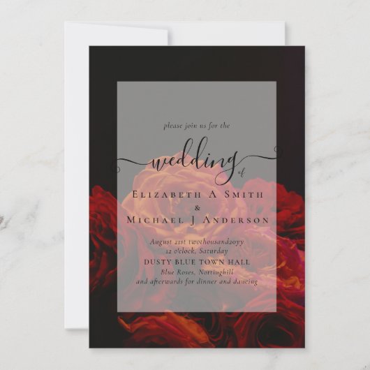 Gothic Red Roses Gothic Wedding Invite Kaart (Voorkant)